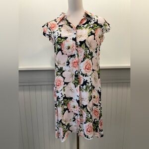 Alice + Olivia Floral Shirt Dress Large Flutter Sleeve Button Front